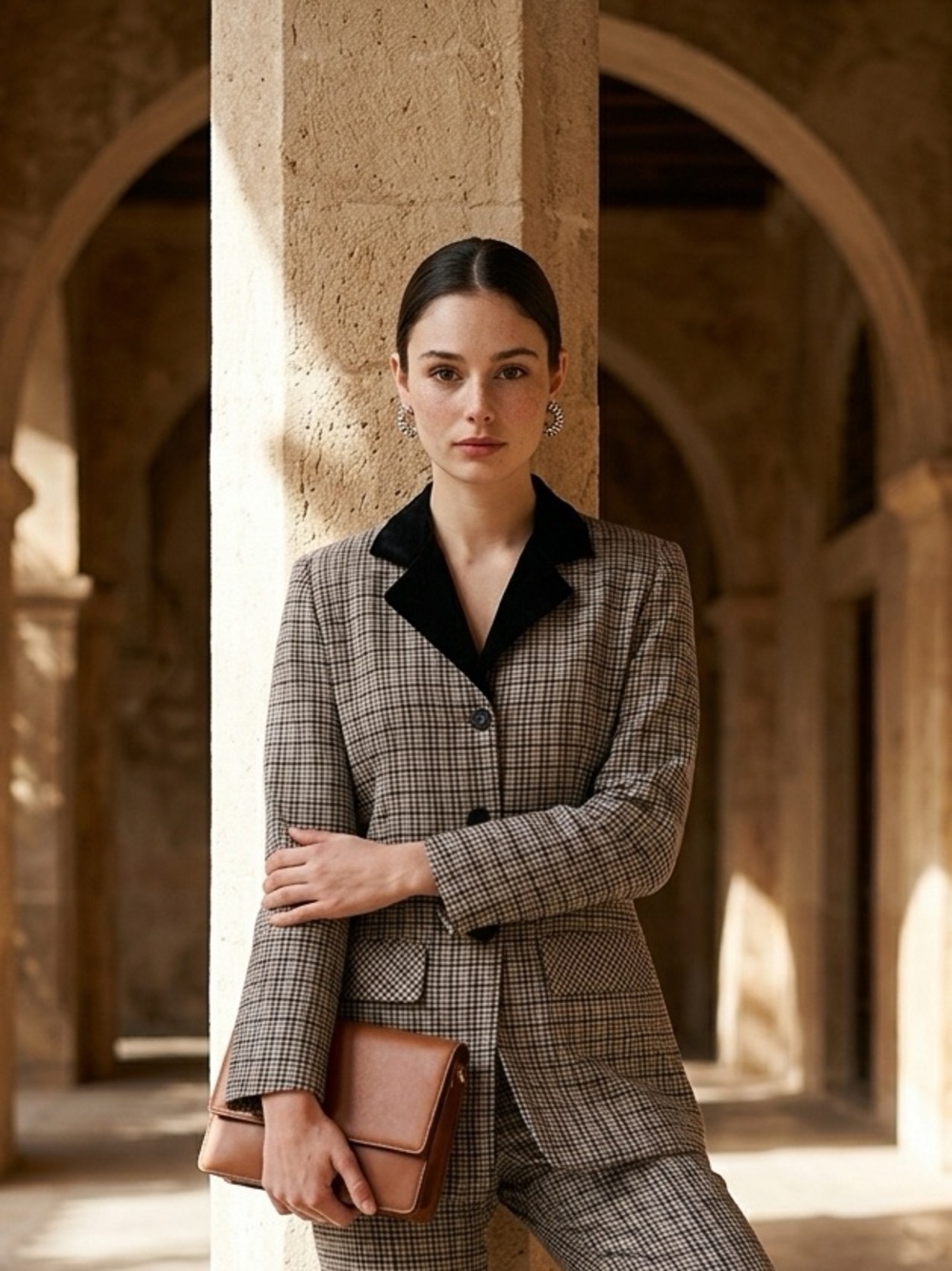 Vintage Classic Collections Plaid Longline Blazer with Velvet Collar -Size Large
